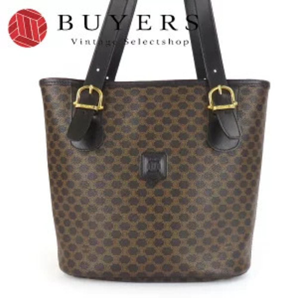 Celine Macadam Tote Bag Leather Black Brown Shoulder